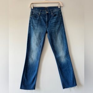 Mother The Mid Rise Dazzler Crop Fray Jeans Blue Size 25